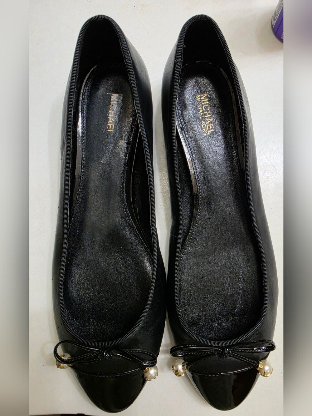 Michael Kors Black Pearl-Accent Bow Ballet Flats Size 9.5